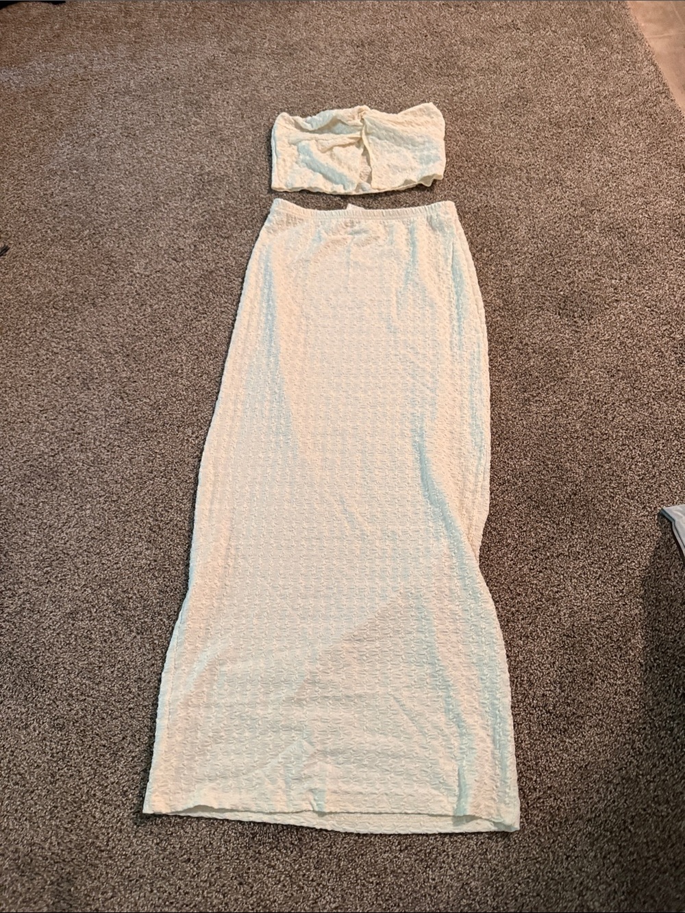 Two-Piece Strapless Textured Cream Skirt Set Shein Size M